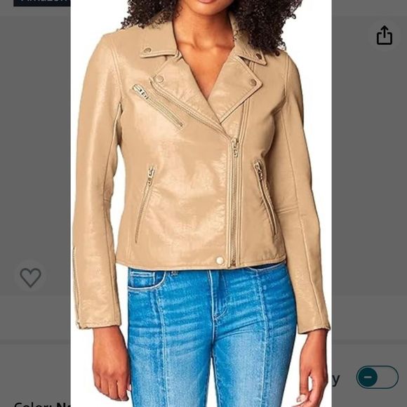 New Blank NYC Natural light Cream color Vegan leather moto jacket gold hardware - Picture 7 of 11